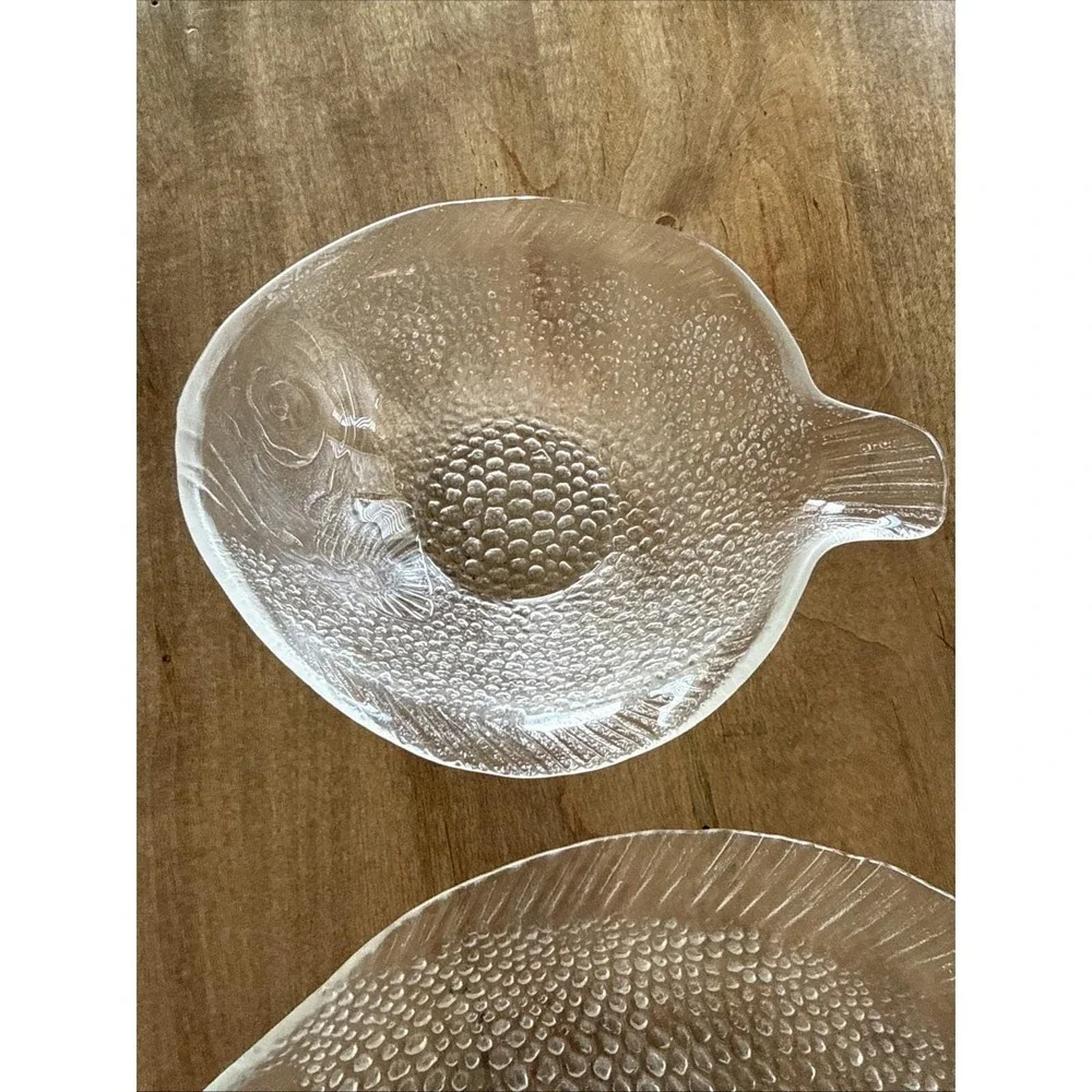 Vintage Arcoroc FRANCE Poisson Clear Glass FISH (2) Plates And (2) Bowls!